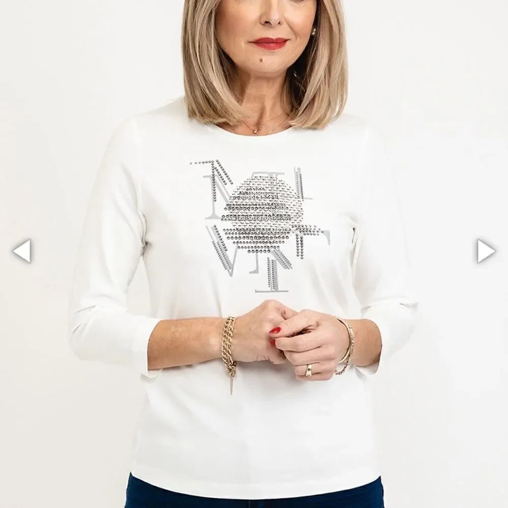 Rabe, new with tags, Long Sleeve T-Shirt, Cream with graphic and embroidery